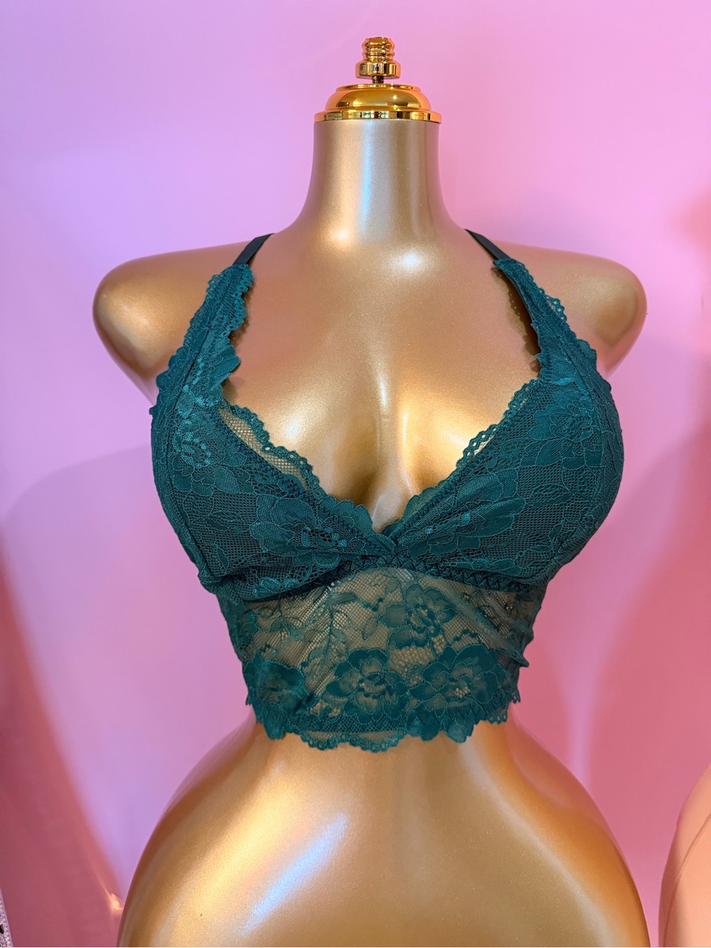 Lace Bralette Crop Top - Emerald Green